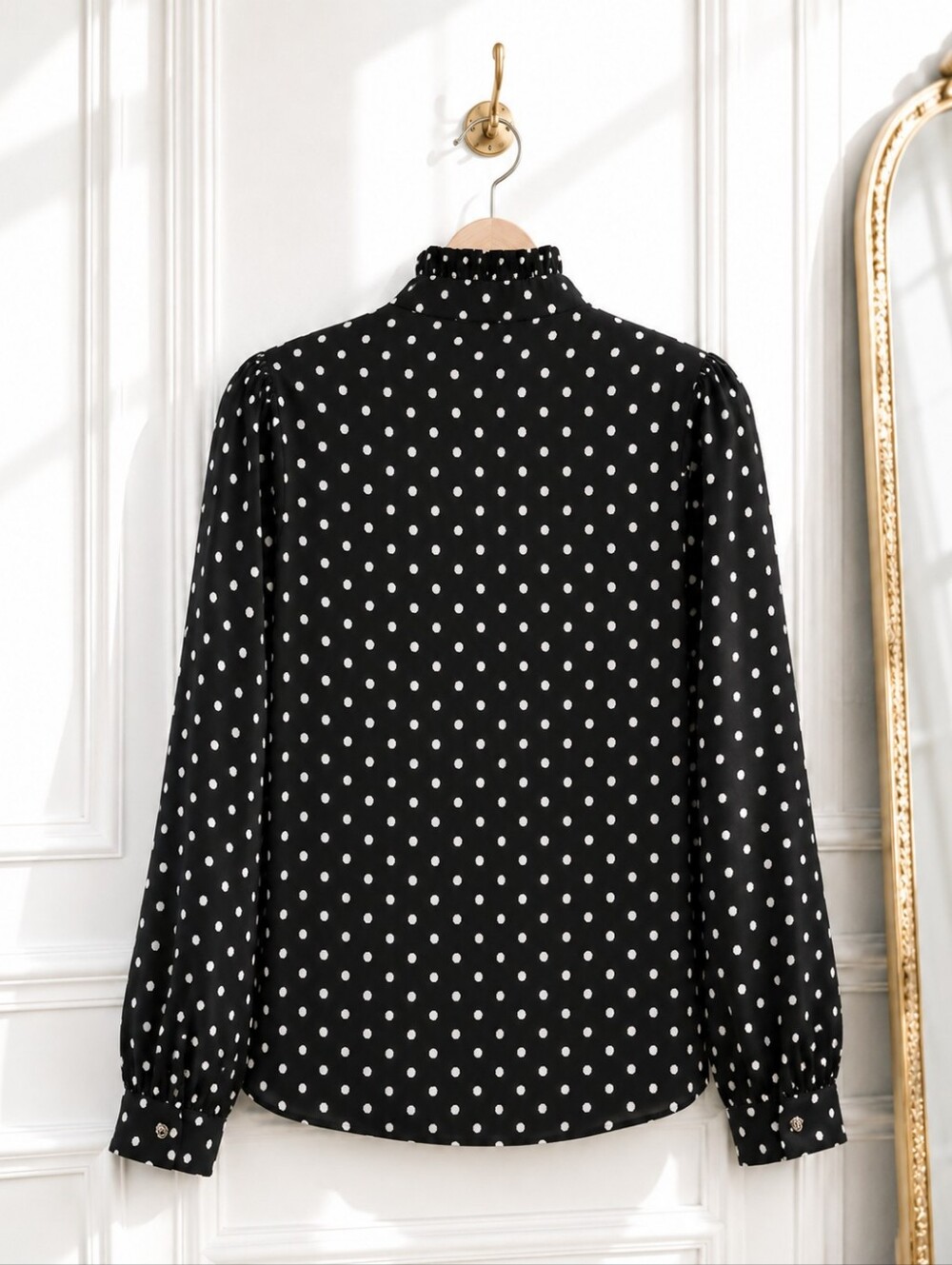 Black & White Polka Dot Ruffle Blouse | Long Sleeve Button Front | XXL - Picture 6 of 8